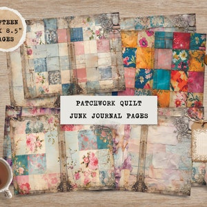 Patchwork quilt junk journal pages, digital paper, letter size printable, patch floral, 300 dpi, shabby chick digital papers