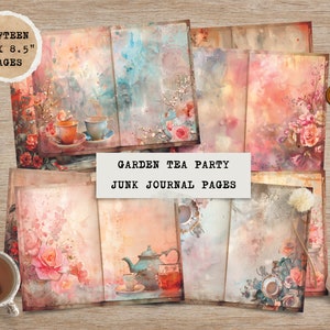 15 Garden Tea Party JPG Journal Pages, Vintage Tea Junk Journal Printable Pages, Afternoon Tea Junk Journal Kit, Junk Journal Paper