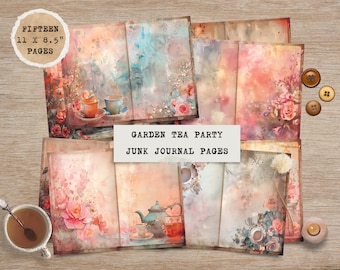 15 Garden Tea Party JPG Journal Pages, Vintage Tea Junk Journal Printable Pages, Afternoon Tea Junk Journal Kit, Junk Journal Paper