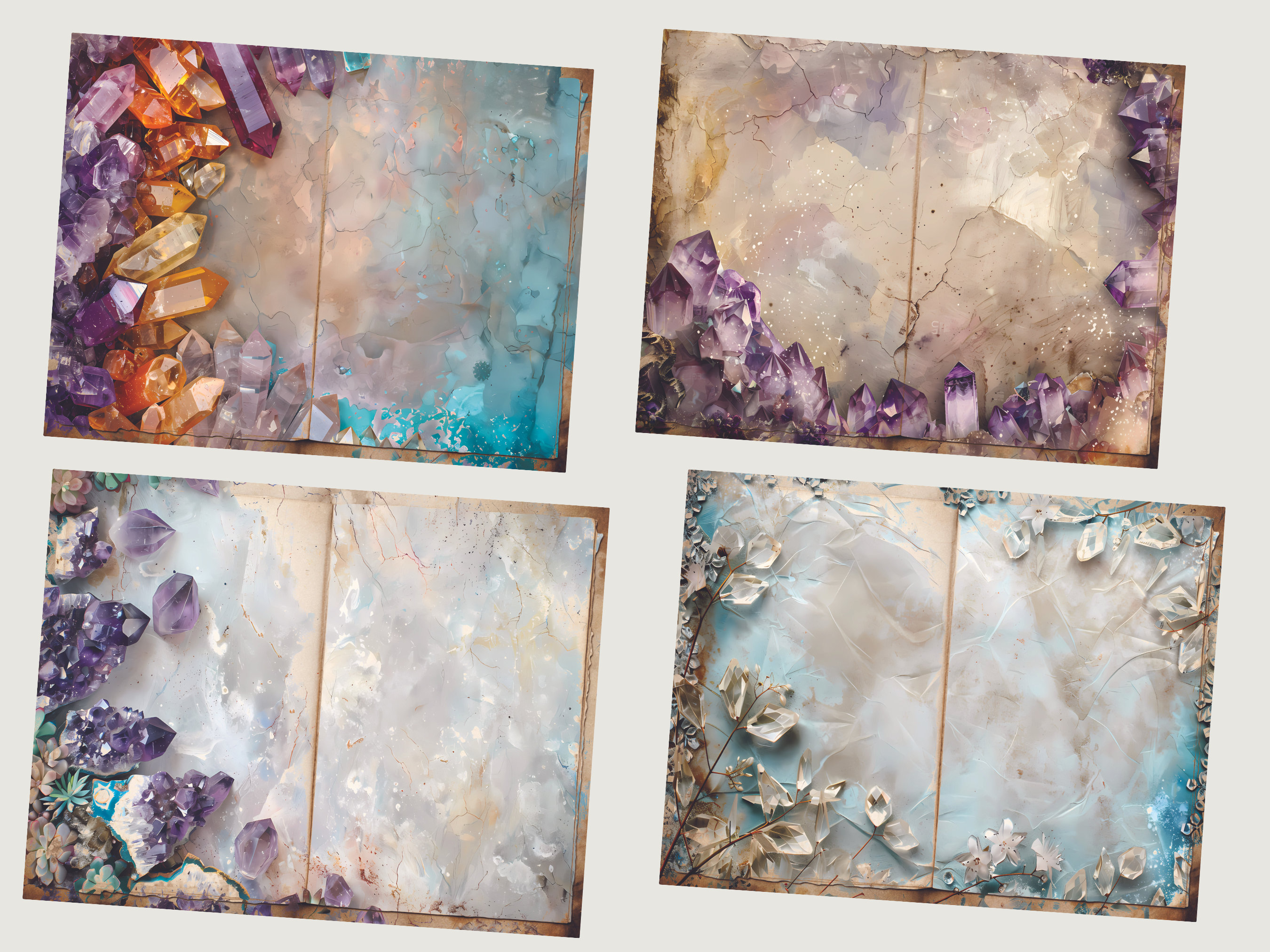 Crystal Border Gemstone Junk Journal Pages, Mystic Crystals Digital ...