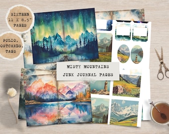 Watercolor Mountains Junk Journal Printable Pages, Mountains Junk Journal, Woodland Junk Journal Kit, Hiking Journal, Mountain Ephemera