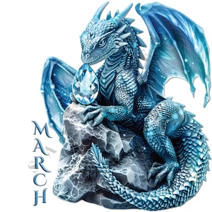March Aquamarine Dragon Birthstone Clipart Watercolor Birthday Gemstones, crystal clipart, birth stones, commercial use, dragon gemstone png