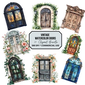 Vintage Watercolor Doors - High Quality Clipart - Junk Journal - Sublimation Design - Cottagecore Aesthetic