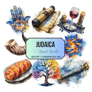 Clipart simboli Judaica, festività ebraiche, stella di David, shabbat, mezuzah, albero della vita, uso commerciale, sfondo trasparente