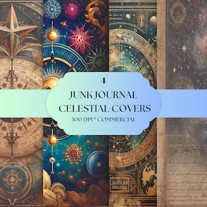 4 Celestial , Astronomy Junk journal, art journal covers, 300 dpi for commercial use.