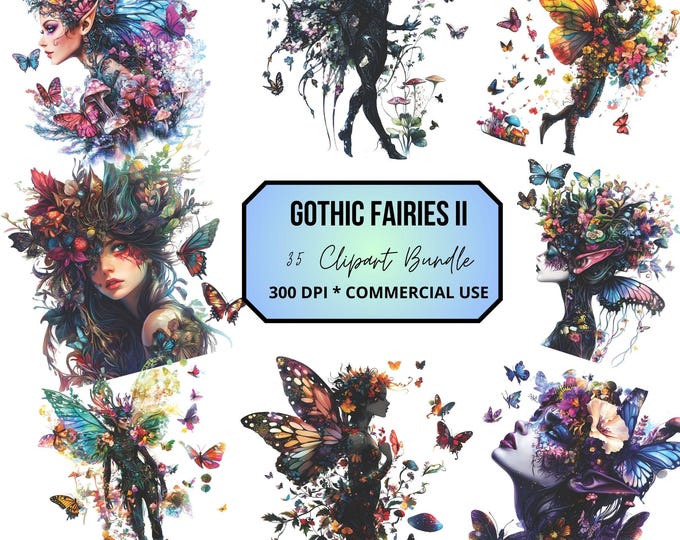 Dark Fairies Clipart - 35 PNG Black Fairy Graphics, Magical Fairytale ...