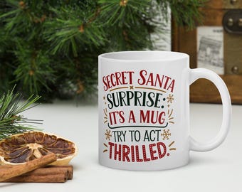 Grappige mok geheime kerstman, cadeau voor hem of haar, kantoorcollega of collega aanwezig idee, grote kerstmok, werkcadeaus