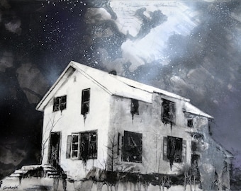 Charcoal Drawing, Flint - Fine Art Print - "1151 Flushing" - Abandonings, Flint, Charcoal, Mixed Media