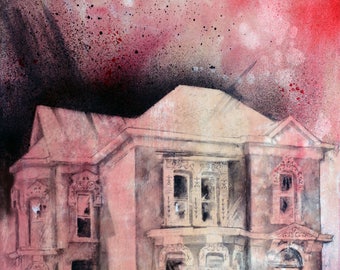 Charcoal Drawing, Detroit - Fine Art Print - "Trumbull" - Abandonings, Detroit, Charcoal, Mixed Media