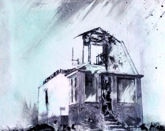 Charcoal Drawing, Detroit - Fine Art Print - "Shelter" - Abandonings, Detroit, Charcoal, Mixed Media