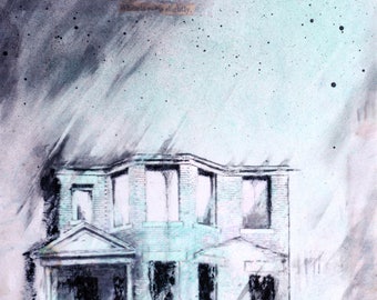 Charcoal Drawing, Detroit - Fine Art Print - "God Diane" - Abandonings, Detroit, Charcoal, Mixed Media