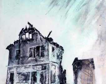 Charcoal Drawing, Detroit - Fine Art Print - "Russell" - Abandonings, Detroit, Charcoal, Mixed Media