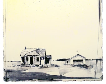 Charcoal Drawing - Fine Art Print - "Cass City Road" - Abandonings, Charcoal, Mixed Media, Abandoned House, Michigan