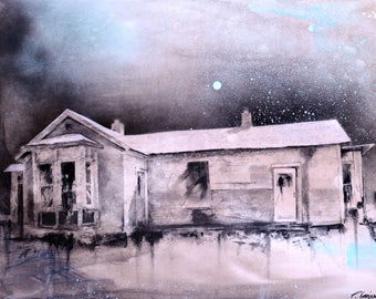 Charcoal Drawing, Detroit - Fine Art Print - "1859 Calumet" - Abandonings, Detroit, Charcoal, Mixed Media