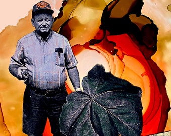 Fine Art Print - Mixed Media Collage - "Mystery: Boyce Wallace" - Antique Snapshot, Vintage Paper Collage, Wallpaper, Mixed Media