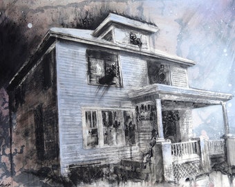 Charcoal Drawing, Flint - Fine Art Print - "103 Sanford Place" - Abandonings, Flint, Charcoal, Mixed Media