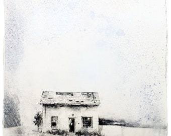 Charcoal Drawing - Fine Art Print - "Tyre Road" - Abandonings, Charcoal, Mixed Media, Abandoned House, Michigan