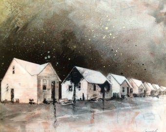 Charcoal Drawing, Detroit - Fine Art Print - "Lorraine (Brightmoor)" - Abandonings, Detroit, Charcoal, Mixed Media