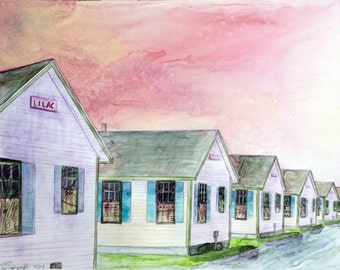 Cape Cod, Provincetown - Fine Art Print - Days' Cottages - Cape Cod Print, Massachusetts, Provincetown, Aquarelle, Beaux-Arts