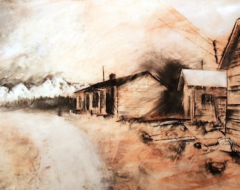 Charcoal Drawing, Ghost Town, Abandoned - Fine Art Print - Breckenridge, CO - Abandoned House, Mixed Media, Charcoal Drawing, Colorado