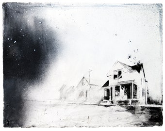 Charcoal Drawing - Fine Art Print - "Alexandrine Street" - Abandonings, Charcoal, Mixed Media, Abandoned House, Detroit