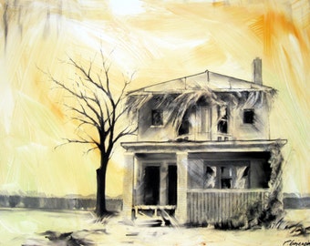 Charcoal Drawing, Detroit - Fine Art Print - "2687" - Abandonings, Detroit, Charcoal, Mixed Media