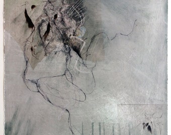 Abstract, Drawing, Charcoal - Fine Art Print  - Dendrite V - Charcoal Drawing, Collage, Mixed Media
