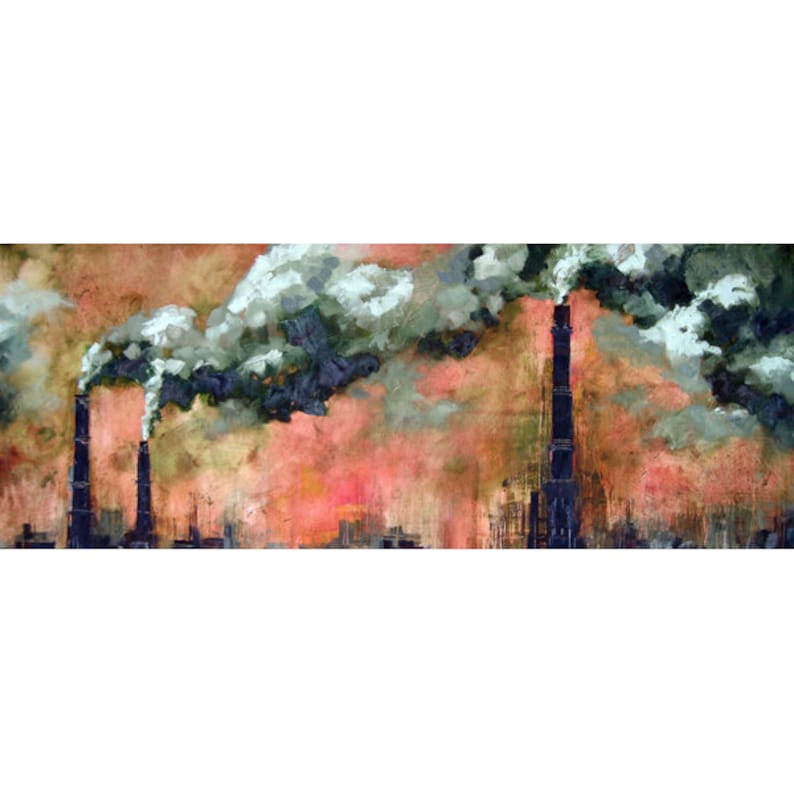 Acrylic Painting Smoke Stacks Fine Art Print Urban Etsy