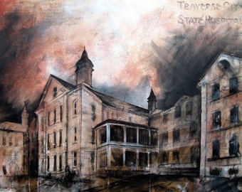 Fine Art Print - Traverse City State Hospital, Charcoal, Hôpital abandonné, Michigan