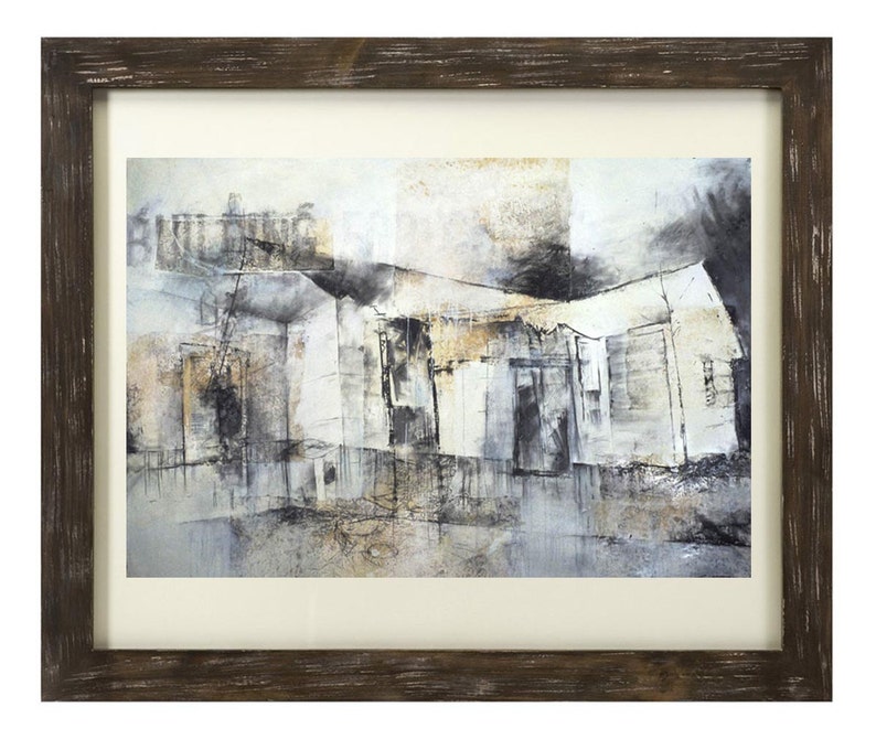 Charcoal Drawing, Abandoned Fine Art Print Building Abandoned House, Mixed Media, Charcoal Drawing, Abandoning image 3