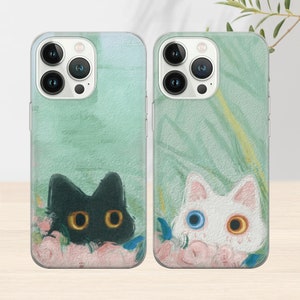 Coque de téléphone voiture couple chaton chat assortie pour iPhone 15 Pro Max, 14 Plus, 12 Pro, 13, 11, Samsung S24 Ultra, S23Fe, Pixel 8 Pro, 7A