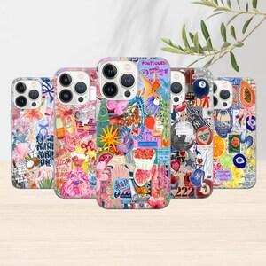 Jolie coque de portable collage coquette rose girly, coque esthétique pour iPhone 15 Pro, 14, 13, 12, 11, Samsung S24 Ultra, S23FE, Pixel 8 Pro, 7A