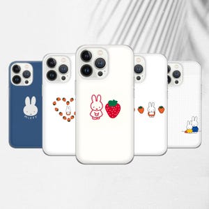 Custodia per telefono Miffy Strawberry Aesthetic per iPhone 15 Pro Max, 14 Plus, 13 Pro, 12, 11, Samsung S24 Ultra, S23 Ultra, S22, Pixel 8 Pro, 7A