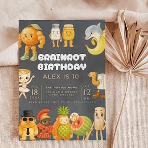 Italienische Brainrot-Einladung, bearbeitbare digitale Geburtstagseinladung, lustige Canva-Vorlage, sofortiger Download für Kinderparty