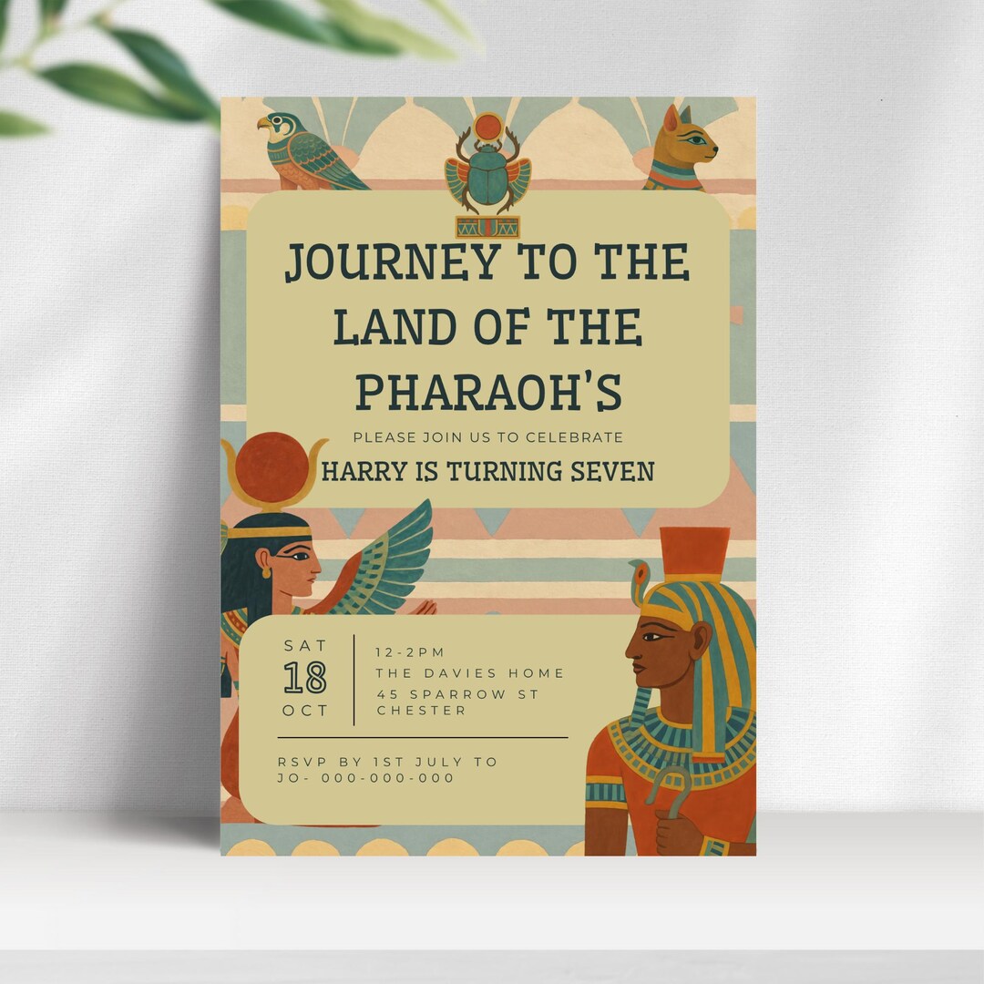Editable Egyptian Party Invite | Ancient Egypt Pharaoh Sphinx ...