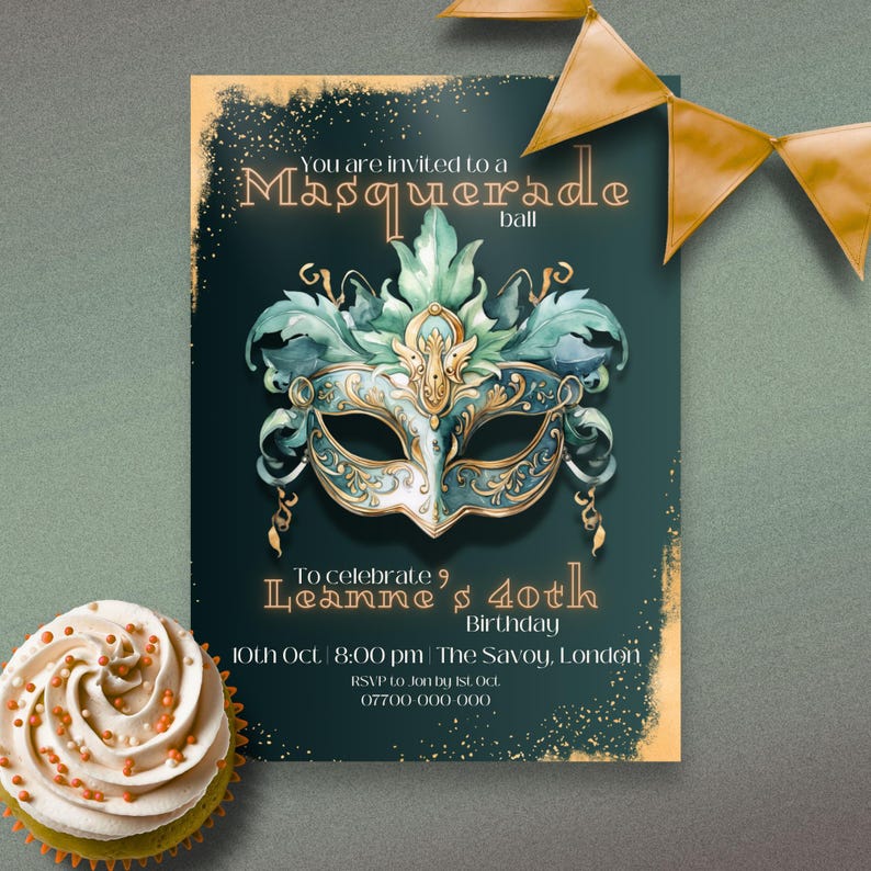 Editable 'masquerade Ball Birthday Party Invitation 5x7 Canva Template ...