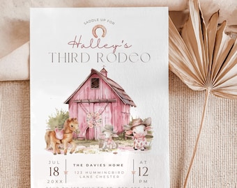 Rodeo Birthday invitations three, Editable Third rodeo girls, Cowgirl Theme Wild West Western Template, Printable Digital Download