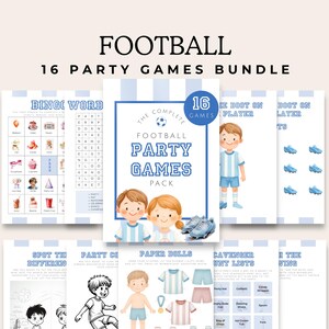 Fußball Party Spiele Pack | Jungen Geburtstag Blau Streifen Sport | Bundle Pin the Tail Bingo Wortsuche 6 7| Sofortiger Download PDF | FB01