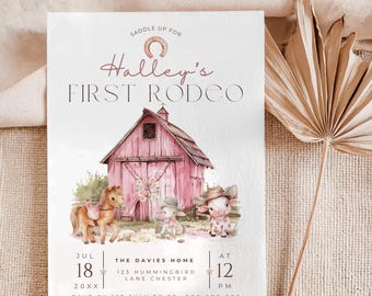 First Rodeo birthday invitation, Editable 1st Rodeo Invite, Cowgirl Theme Wild West Western Template, Printable Digital Download