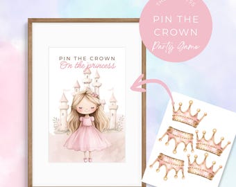 Krone auf dem Prinzessinnenspiel | Geburtstagsparty Prinzessin Printable | Rosa Burgfestliche Aktivität | Mädchen-Geburtstags-Digital Download