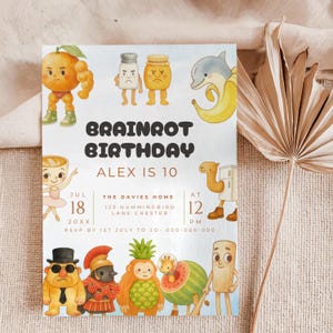 Italienische Brainrot-Einladung, bearbeitbare digitale Geburtstagseinladung, lustige Canva-Vorlage, sofortiger Download für Kinderparty