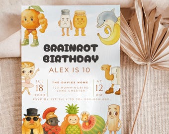 Italian Brainrot Invitation, Editable Digital Birthday Invite, Funny Canva Template, Instant Download for Kids Party