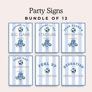 Fußball Party Schilder Bundle | Jungen Geburtstag Blau Streifen Sport | Pack Benutzerdefinierte personalisierte Decor Fun | Sofortiger Download PDF | FB01