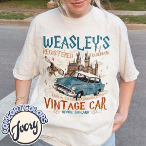 Wizard Flying Car Comfort Colors Shirt, Vintage Style Weasley Car Tee, Bookish Wizard Shirt, Universal Fan shirt, Magical Adventure Apparel