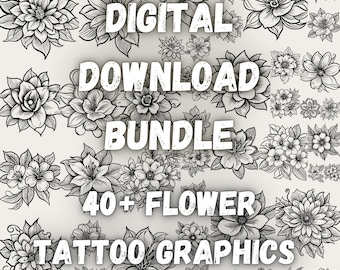 Flower Tattoo Graphic Design Digital Bundle