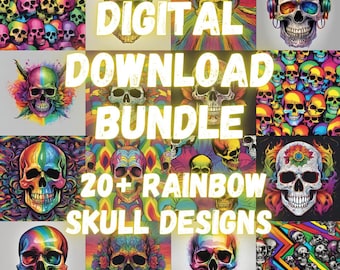 DIGITAL DOWNLOAD BUNDLE Rainbow Skull Design Background Wallpaper Print