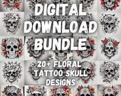 DIGITAL DOWNLOAD BUNDLE Floral Tattoo Skull Design Background Wallpaper Print
