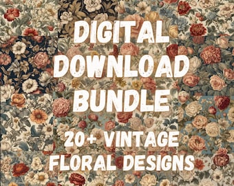 DIGITAL DOWNLOAD BUNDLE Vintage Floral Flower Design Background Wallpaper Print