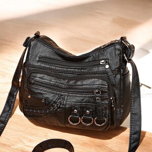 Sac en cuir de style ancien/sac à bandoulière pour fille/sac à bandoulière en cuir PU souple/sac à main à fermeture éclair pour femme/fourre-tout en cuir pour mamans d'âge moyen/cadeau pour elle