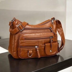 Sac en cuir élégant/Sac à bandoulière pour fille/Sac à bandoulière en cuir PU souple/Sac à main grande capacité pour femme/Sac à main en cuir à fermetures multiples/Cadeau pour elle
